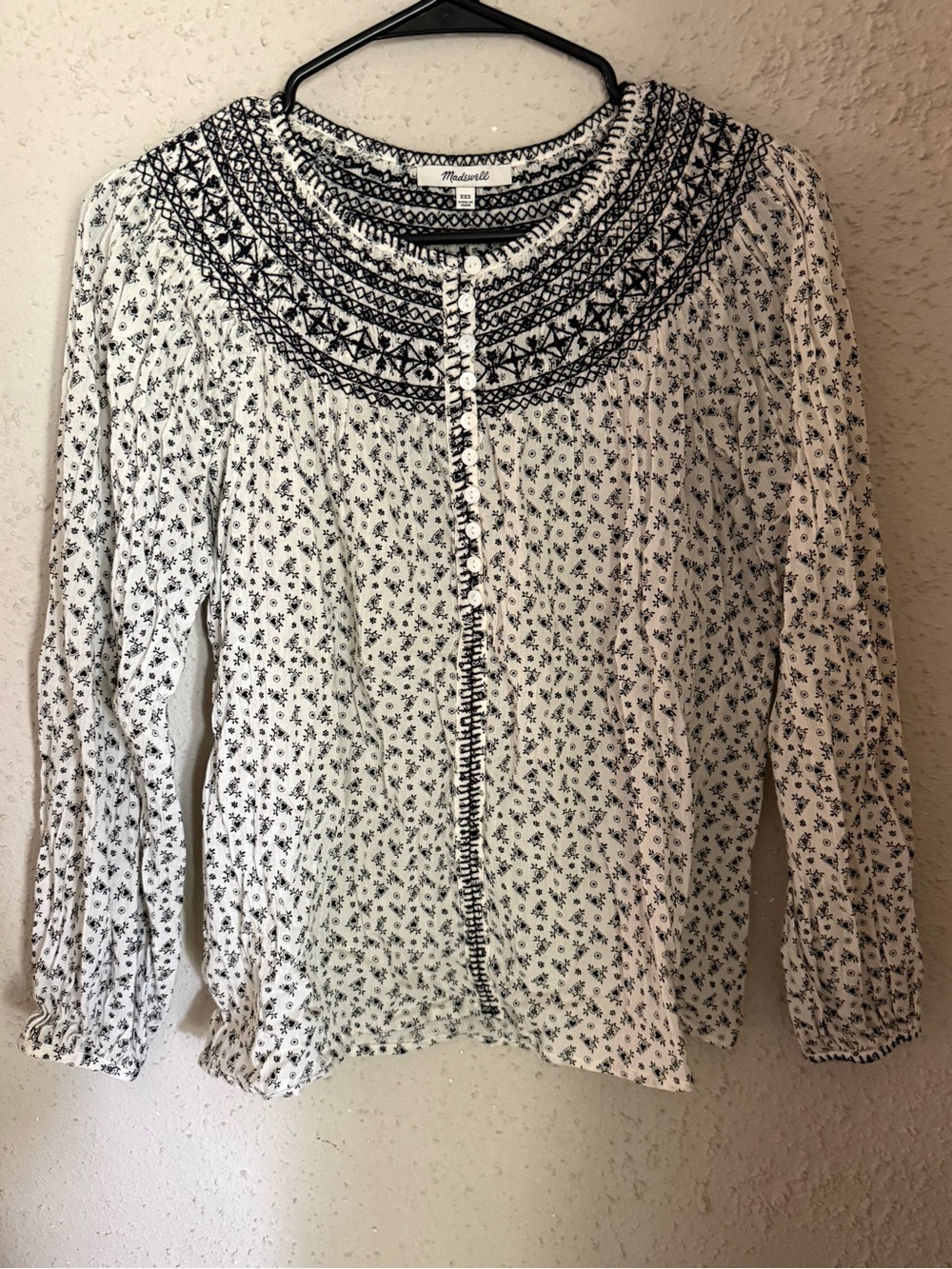 Madewell Embroidered Floral Peasant Blouse XXS | Cottagecore Prairie Top